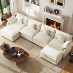 WorthFurni 146" Oversized Modular Sectional Sofa, U Shaped Cloud Couch Set, 4-Seater Comfy Chenille Couches with 2 Movable Ottomans, DIY Combination for Living Room (Beige)