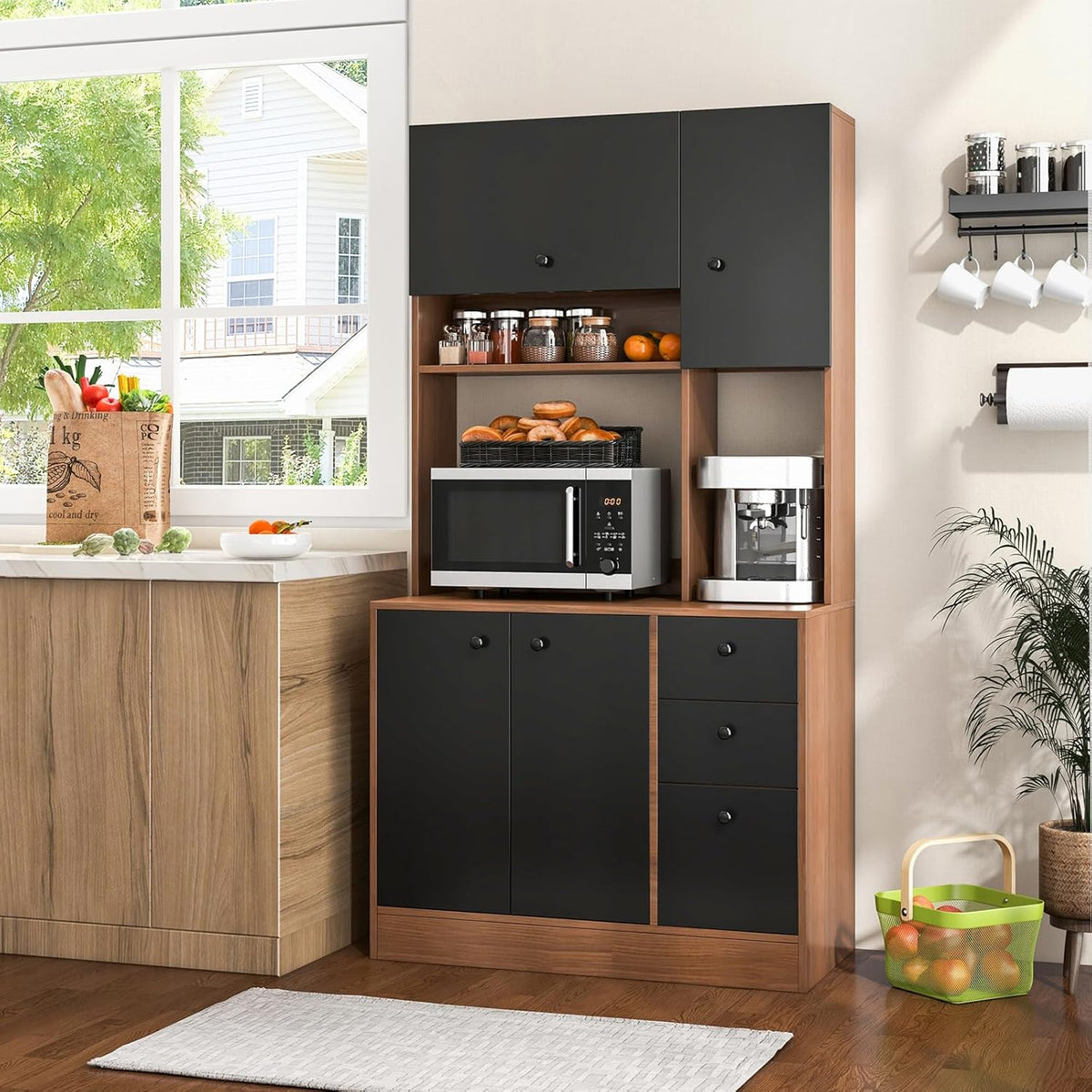PETSITE Kitchen Buffet Hutch Storage Cabinet, 71" Freestanding Pantry with 3 Cabinets & Drawers, Adjustable Shelves, Microwave Cupboard for Living Room, Dining Room