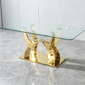 68.9" Rectangle Glass Dining Table for 6 People, Modern Luxury Kitchen Table with Tempered Glass Top, Gold Stainless Steel Curved Base with Crystal Decoration