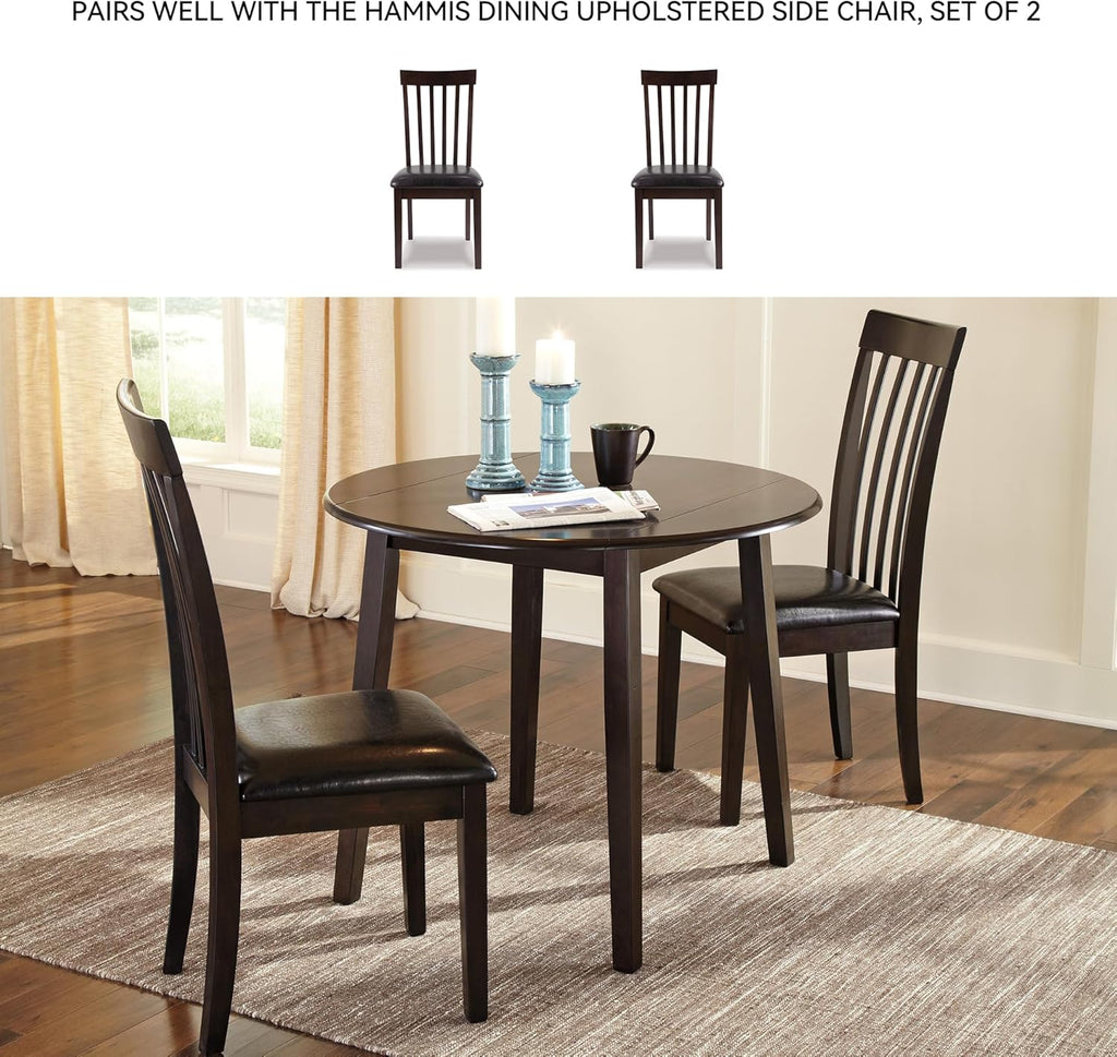 Signature Design by Ashley Hammis Round Dining Room Drop Leaf Table, Seats up to 4, Hinged Drop Leaves, Wood, 36.38" W x 36.38" D x 29.88" H, Dark Brown