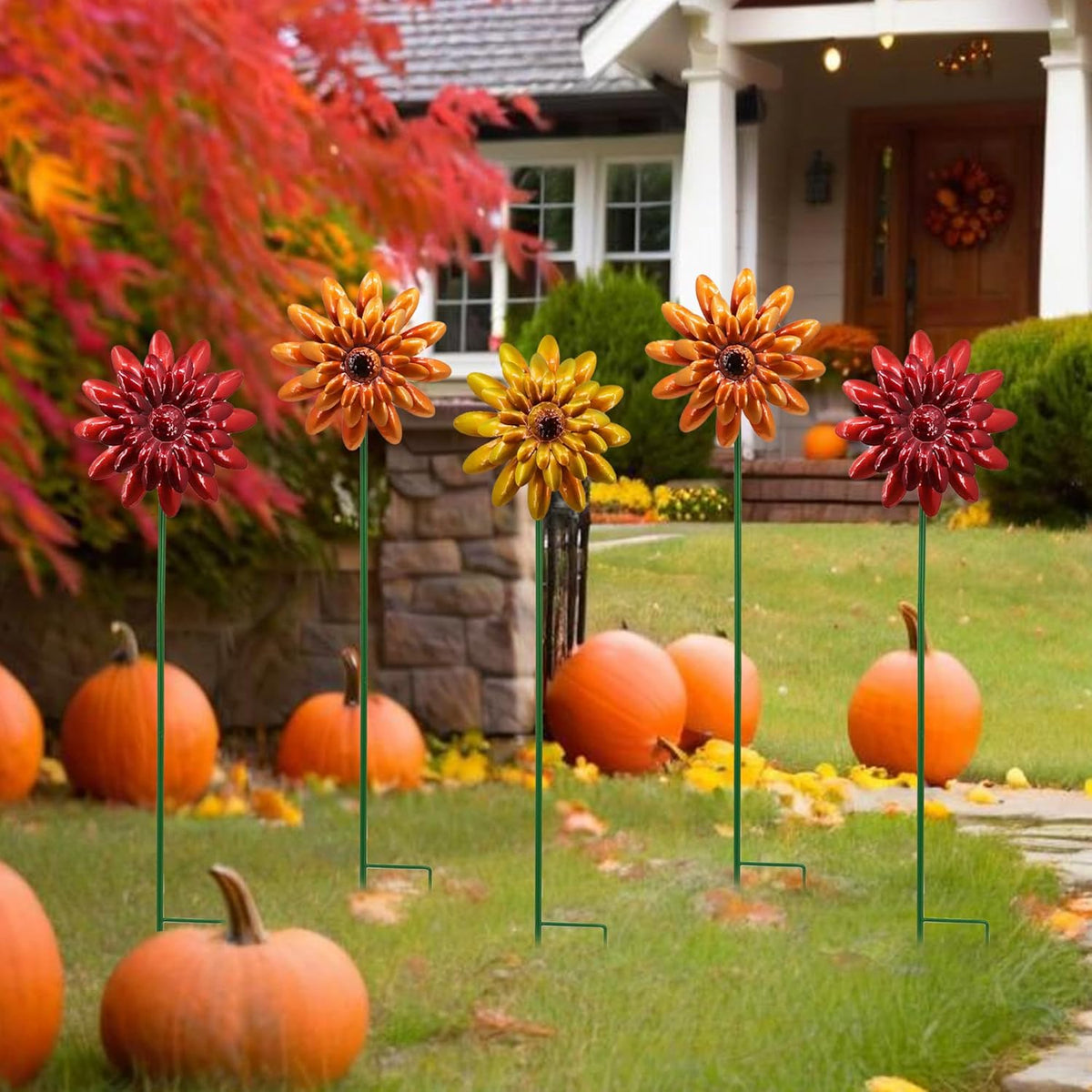 5 Pack Fall Metal Yard Stakes Decor, Autumn Yard Stakes Wind Spinners Outdoor Clearance, Fall Garden Stake Decorative, Wind Spinner Stake Outside Garden Lawn Ornaments, Harvest Festival Gift