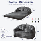 MAXYOYO Folding Sofa Bed with Backrest, Fold Out Couch with Handle | 2 in 1 Convertible Bean Bag Chair to Floor Sofa Lounger, Comfy Folding Couch for Bedroom & Living Room, Dark Grey, Loveseat