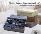 AARAINBOW 2 Packs Underwear Socks Ties Storage Organizer with Lids Foldable Closet Drawer Organizer 60 Cells, Fabric Wardrobe Divider Storage Boxes for Scarves and Lingerie (30 Cell, 2 Gray)