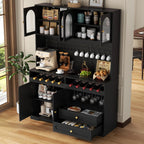 71'' Tall Kitchen Pantry Storage Cabinet, Modern Kitchen Hutches Storage Cabinet with Countertop, LED Black Pantry Cabinet with Wine & Glass Rack, 47'' Extra Wide Pantries with DIY Pegboard & Drawers