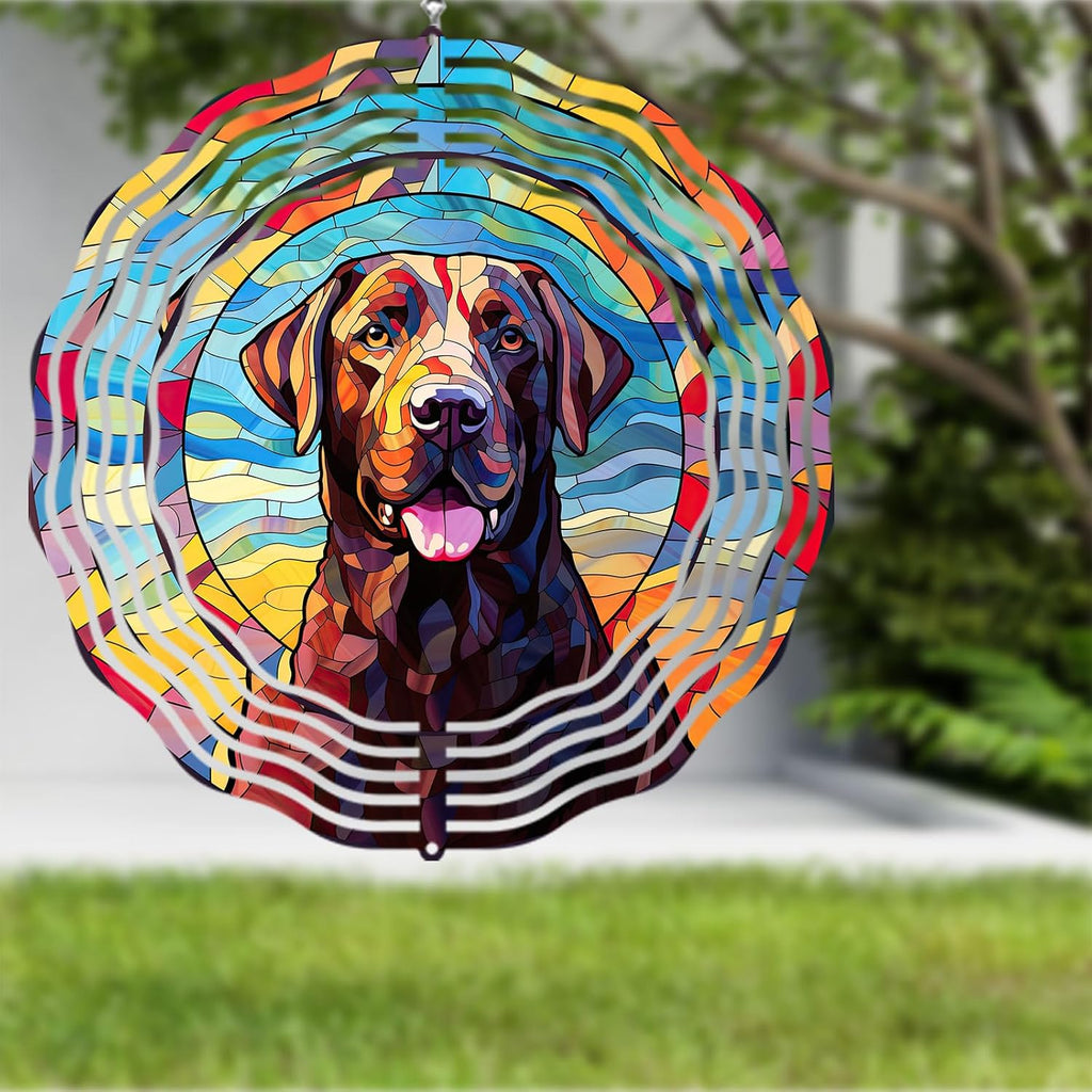Labrador Retriever Wind Spinner Pet Dog Memorial Gifts 3D Metal Kinetic Hanging Wind Sculpture Spinners for Yard and Garden Indoor Outdoor Window Garden Decoration 8 Inch (Labrador Retriever 1)