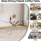 Modern Glass Dining Table Set for 4, 5-Piece Rectangular Kitchen Table Set with Silver Sturdy Metal Legs&4 Black Faux Leather Dining Chairs for Home Dining Room Kitchen