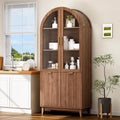 71" Tall Arched Pantry Cabinet, Kitchen Pantry with Glass Doors & Fluted Doors, Wood Storage Cabinet with Adjustable Shelf, Versatile Cupboard for Kitchen, Living Room,Walnut