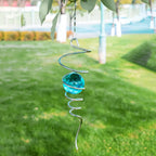 Gazing Ball Spiral Tail Wind Spinner Stabilizer, Garden Decorations Stainless Steel Metal with Hook & Wathet Crystal Glass Orb Outdoor Hanging Decor Kinetic Yard 3D Swivel Art Sun Catchers
