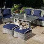 VINGLI 2 Pieces Outdoor Ottoman with Storage, Wicker Ottoman Patio Furniture w/Removable Cushion, Multipurpose Footrest Stool for Outdoor (Grey)