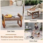RELAX4LIFE Wicker Outdoor Ottomans for Patio - Set of 2 Rattan Outside Footstool w/Removable Cushion, Wood & Metal Frame, 3-in-1 Foot Rest, Extra Seating & Side Tables for Porch Backyard Poolside