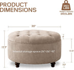 HUIMO 30-Inch Round Storage Ottoman, Button Tufted Coffee Table(Brown) | Ottoman Coffee Table with Removable Top, Upholstered Ottoman with Storage, Footrest Stool for Living Room, Bedroom and Office