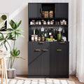 Kitchen Pantry Cabinet with Storage & Pegboard, 71" Tall Hutch Storage Cabinet with Power Outlets, Freestanding Food Pantry with Microwave Stand Spice Rack for Dining Room - Black