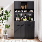 Kitchen Pantry Cabinet with Storage & Pegboard, 71" Tall Hutch Storage Cabinet with Power Outlets, Freestanding Food Pantry with Microwave Stand Spice Rack for Dining Room - Black