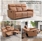 CANMOV Manual Loveseat Recliner Sofa, Wall-Hugger 3 Seat Reclining Love Seat Couches, Leathaire Reclining Sofa Set, 3-Seater Recliner Chair for Living Room, Office, Apartment, Brown