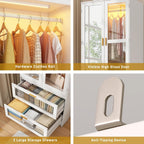 4 Doors Armoire Wardrobe Closet with LED and Mirror,71" H Freestanding Wooden Wardrobe Closet Cabinet for Bedroom w 2 Drawers,Wooden Clothing Storage Cabinet w Hanging Rod,Closets for Bedroom(White)