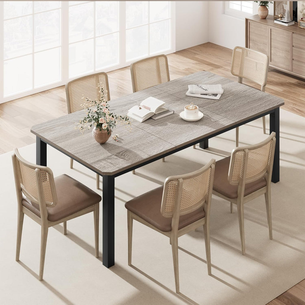 GarveeHome Industrial Dining Table for 6-8 People, 78.7" Long Kitchen Table with Sturdy Metal Frame & Seats 6 Rectangular Counter for Dinner, Kitchen (Only Table)