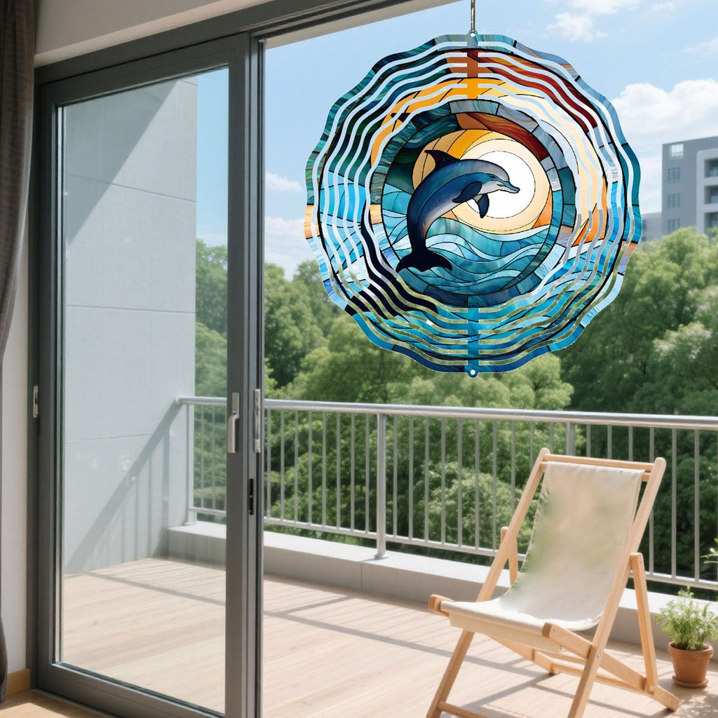Metal 3D Wind Spinners Outdoor Dolphin Decorations Hanging, Festive Gifts for Women Mom Grandma, 25cm/ 9.84in 3D Wind Spinners for Garden Decor for Patio,Yard,Outdoor