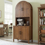 76" Tall Arched Kitchen Pantry,Large Storage Cupboard with Fluted Doors,Microwave Shelf,Modern Wooden Buffet Sideboard,Adjustable Shelves,Cabinet for Dining,Living Room,Walnut