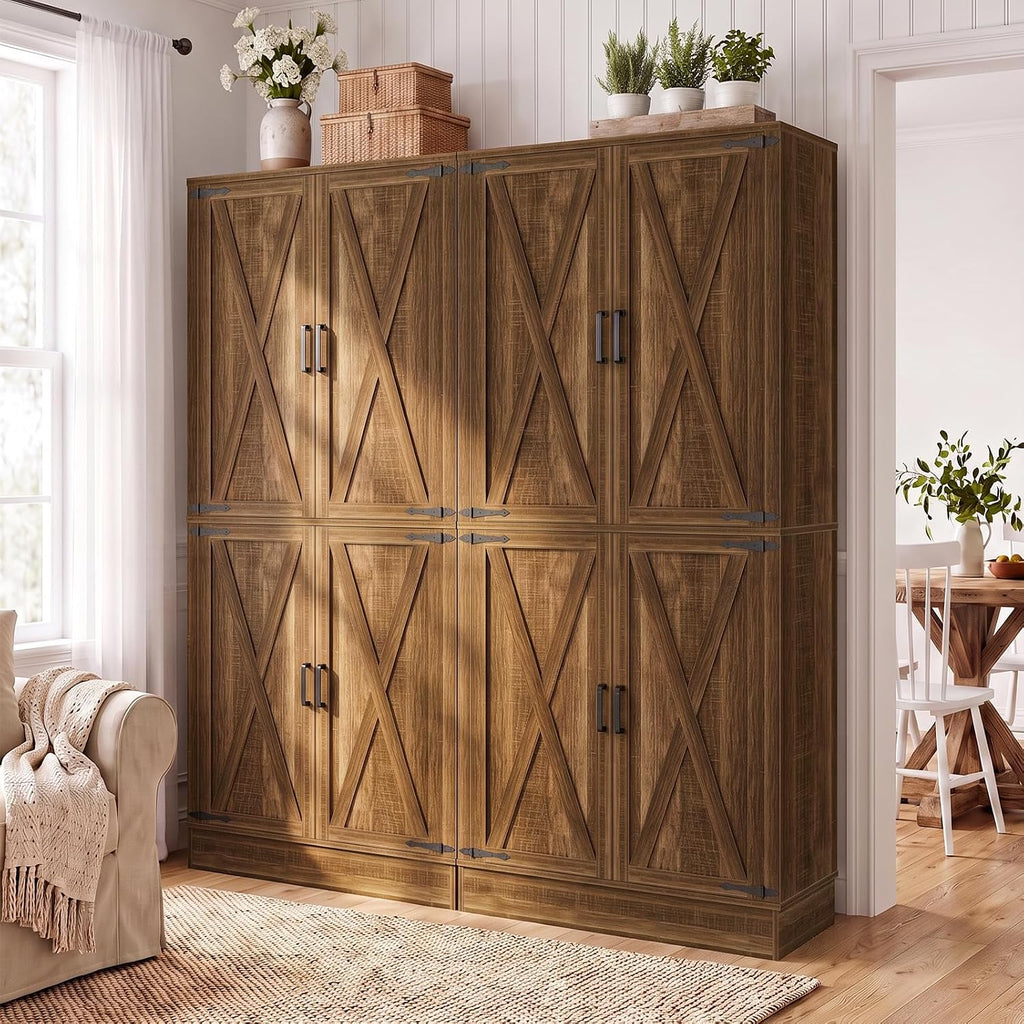 Unikito 71" Tall Kitchen Pantry Storage Cabinet with Built-in Drawer | 31.5" Wide Wood Farmhouse Storage Cabinet with Barn Doors and 3 Shelves, for Home Kitchen,Dining/Living/Laundry/Room
