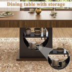 Dining Table for 4-6 People, 55 Inches Dinner Table with Drawers and Open Storage, Wooden Pedestal Base, Rectangular Farmhouse Kitchen Table for Kitchen, Living Room