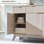 OKD Fluted Storage Cabinet with Drawers, 60" Morden Buffet Sideboard Coffee Bar Cabinet with 4 Doors and 3 Drawers for Dining Room, Living Room,Hallway (White Alder)