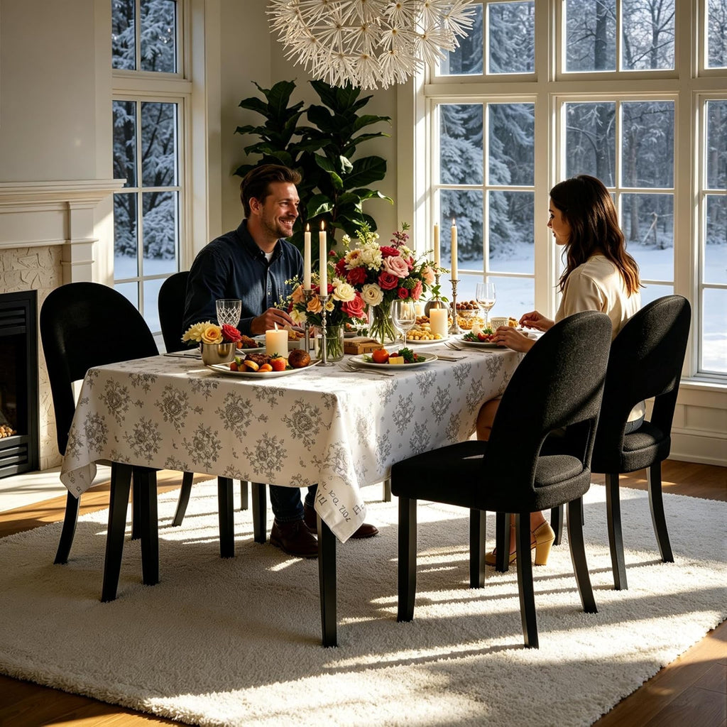 Wooden Dining Chairs Set of 4, Upholstered Kitchen Chairs with Linen Fabric Back & Solid Wood Legs, Modern Farmhouse Dining Room Chairs, Black
