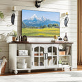 RWYHG Farmhouse TV Stand for 60 in TV, Entertainment Center for Living Room | Adjustable Shelves, Magnetic Glass Door, Sturdy Gourd Base, Wood Grain Top, High Capacity Storage Cabinet, White