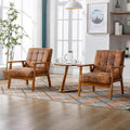 Accent Chair Set of 2, Mid-Century Modern Technical Fabric Armchair with Solid Wood Armrests, Button-Tufted Comfortable Cushioned Reading Chairs for Living Room, Bedroom (Coffee)