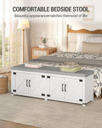 Hzuaneri 59" Shoe Storage Bench, with Soft Padded Seat Cushion & Doors | 2 Tier Entryway Storage Bench with Adjustable Shelf, Farmhouse Shoe Cabinet for Living room, Bedroom, White SB31503GY