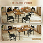 HUAHUU 5-Piece Dining Table Set for 4, Extendable Kitchen Table Set with 4 Upholstered Cushion Chairs, Rectangle Table with Metal Frame & MDF Board, Folding Space-Saving for Small Apartment, Rustic