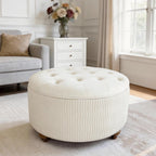 modscape 30 inch Round Storage Ottoman Coffee Table with Lift Off Lid | Modern upholstered ottoman perfect for coffee table, footrest,extra seat. Large hidden storage for living room, bedroom