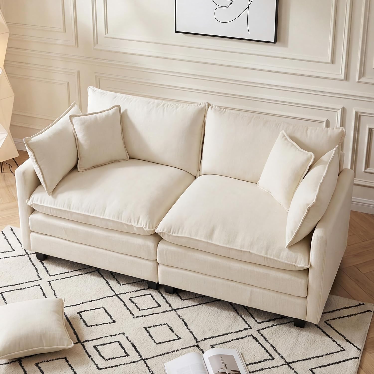 Oversized Loveseat Sofa, 70" Sectional Cloud Couch, 2 Seat Modern Comfy Sofa Chenille Deep Seat Couches with 2 Pillows, for Small Apartment, Living Room (Beige 70" Loveseat)
