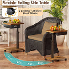 Cutogxon TV Tray Table with Wheels & Drawer,Adjustable Height C Shaped End Table for Eating,End Table with Swivel Top for Small Spaces, Sofa Side Table for Bedroom & Living Room（Walnut Brown）