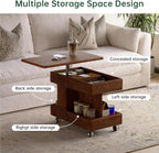 100% Solid Wood Lift Top End Table with Swivel Top, Sofa Couch Table with Wheels, Small Bedside Table for Living Room, Recliner and Small Places(Walnut, Fully Assembled Furniture)