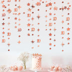 Rose Gold 10th Birthday Decorations Number 10 Circle Dot Twinkle Star Garland Metallic Hanging Streamer Bunting Banner Backdrop for Girls Boys Ten Year Old Birthday 10th Anniversary Party Supplies