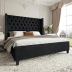Jocisland Queen Size Bed Frame with 51.6" Velvet Wingback Headboard, Black