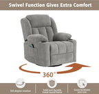 Ketaiyou Rocker Swivel Recliner Chair for Adults, Overstuffed Large Manual Recliner Glider with Massage and Heat, Comfy Soft Fabric Living Room Reclining Sofa Chair (Lime Gray1)