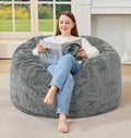 Hobestluk Large Bean Bag Chairs 3FT Big Adults BeanBag Chairs Plush Cover | Memory Foam,Washable Cover,Unique Fluffy Plush,Comfy Filled Adults Bean Bag Gaming Reading Bedroom Dorm Room | Light Grey 3FT