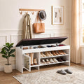 40.5 in Shoe Bench with Storage, Storage Bench, Padded Seat, White | Lift-top storage, 2-tier shoe storage, adjustable shelves, mirrored cabinet doors for entryway, mudroom, bedroom