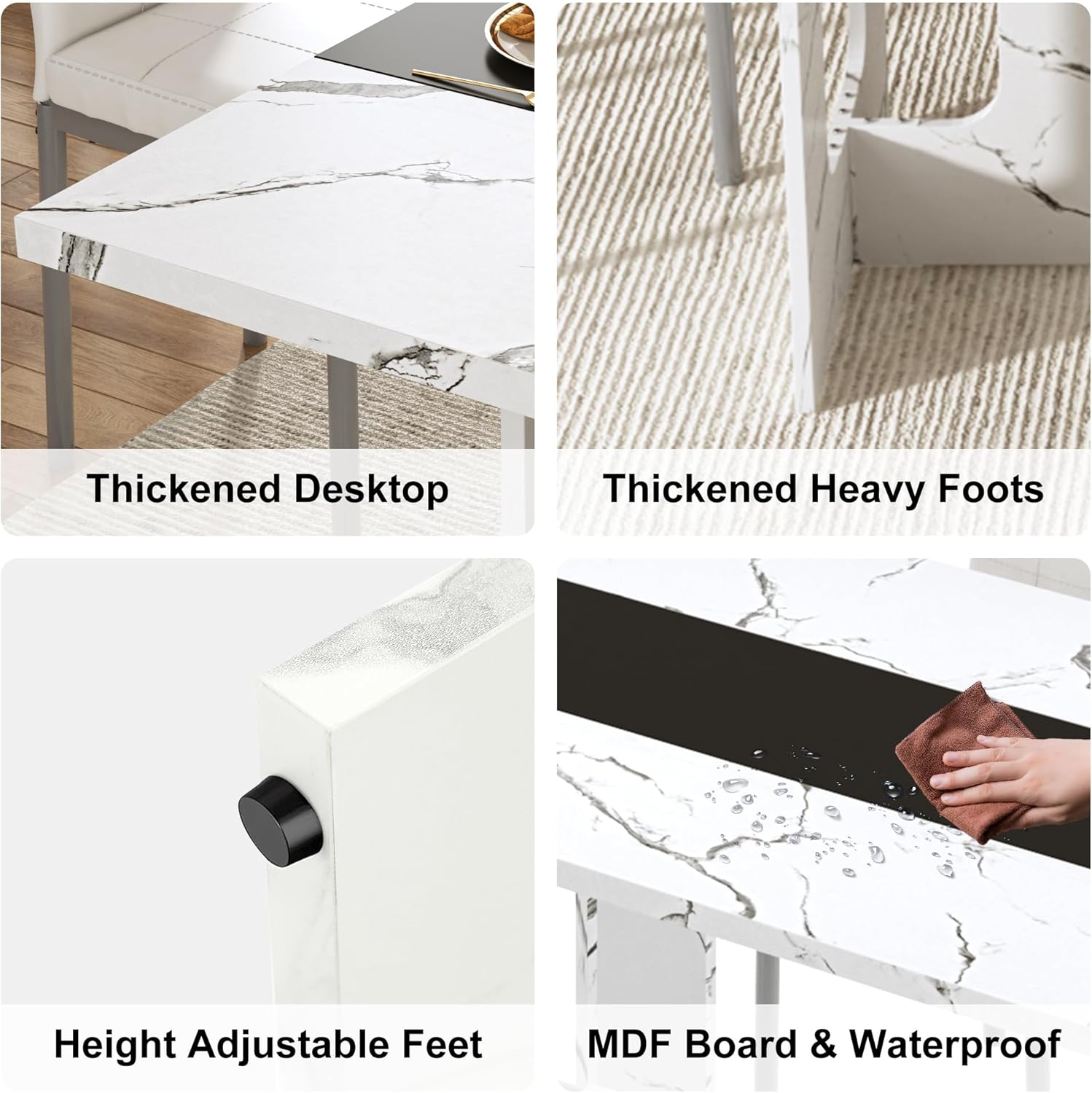 St.Mandyu 71 Inch Rectangle Dining Table for 4-8 People, Long Kitchen Dinner Table with Waterproof Tabletop and Adjustable Leg for Kitchen, Dining Room, White