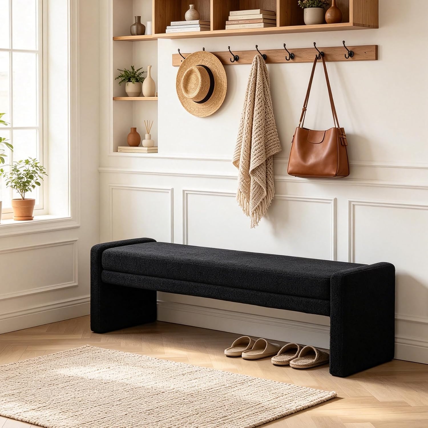 Chifee & Vingol 66.9" W Modern Living Room Bench Upholstered Bedroom Benches End of Bed Bench for Entryway, Dining Room and Living Room,Black