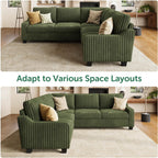 HONBAY Corduroy Convertible Sectional Sofa L Shaped Corner Couch,Green | Compact Sofa,Reversible Sectional Couches for Living Room,Wide Corduroy Fabric,Easy to transport and install