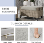 COOS BAY Modern 2 Piece Wicker Outdoor Ottomans, Patio Ottoman Foot Rest Set for Couch with Removable Cushions, 29.1" W x 18.1" D x 17.3" H, Brown/Gray