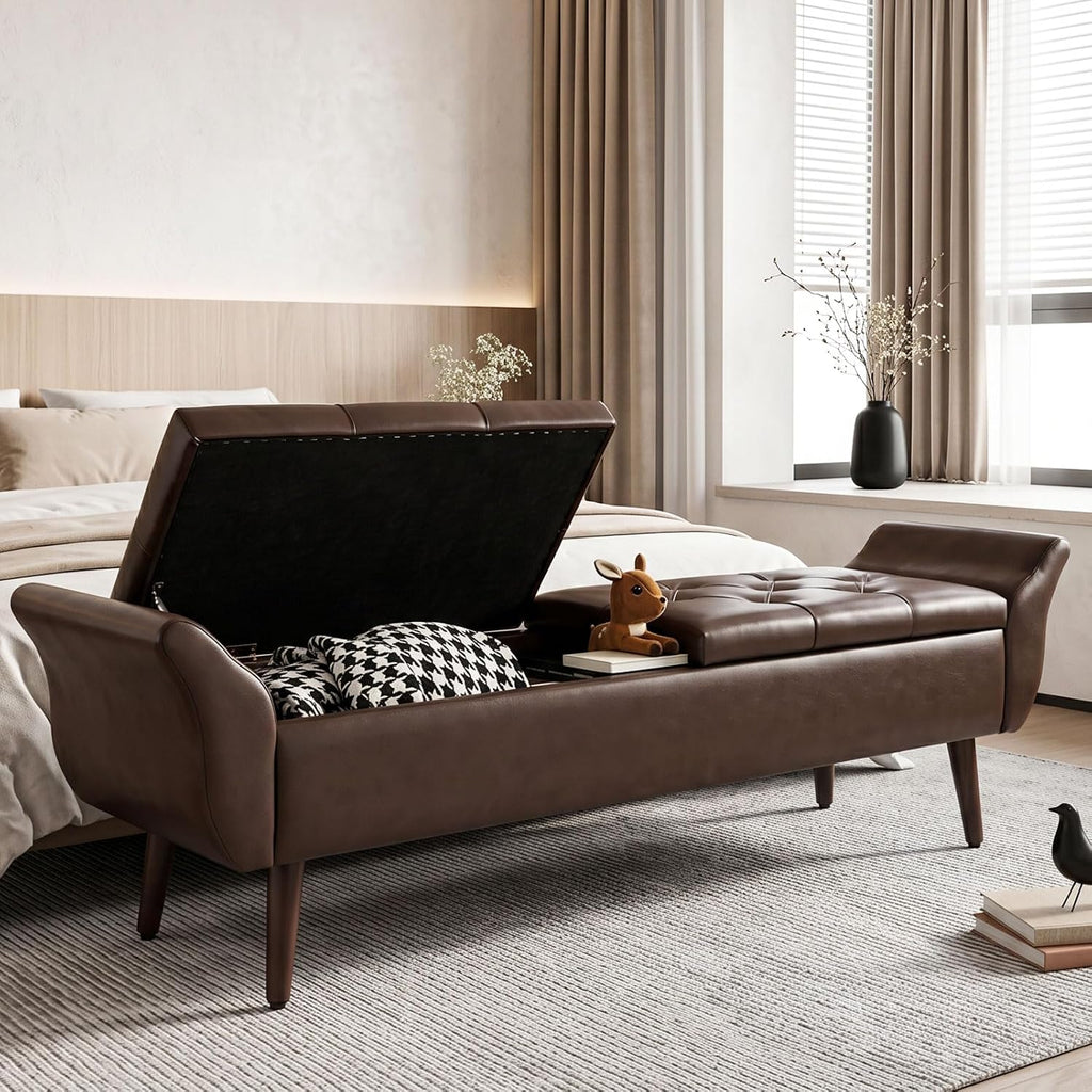 ZZW Storage Ottoman Bench 64’’Length 65L Faux Leather End of King Bed Bench