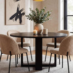 47.24" Black Round Dining Table for 4–6 People, Solid Wood Kitchen Table with 1.18" Thick Wooden Tabletop & Stable Cross-Shaped Base for Dining Room, Pure Black