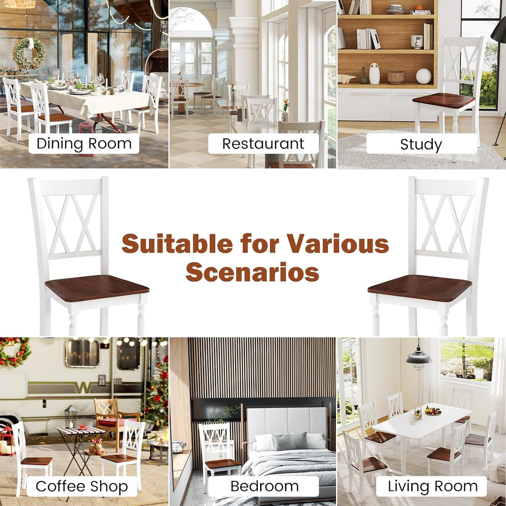 GOFLAME Wooden Dining Chairs Set of 4, Farmhouse Kitchen Side Chairs with Ergonomic Seat & High Backrest, Armless Dinette Chairs for Dining Room, Living Room, Restaurant, Walnut & White