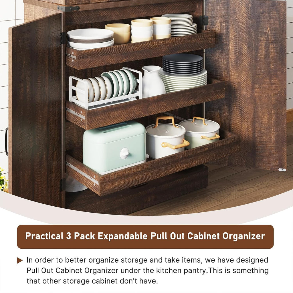 Hlivelood Farmhouse Kitchen Pantry Cabinet with 3 Drawers,71" Tall Rustic Wood Storage Cabinet with 6 Door Shelves,with Load-Bearing Steel Pipe,Pantry Organizers for Kitchen,Dining Room(Rustic Brown)