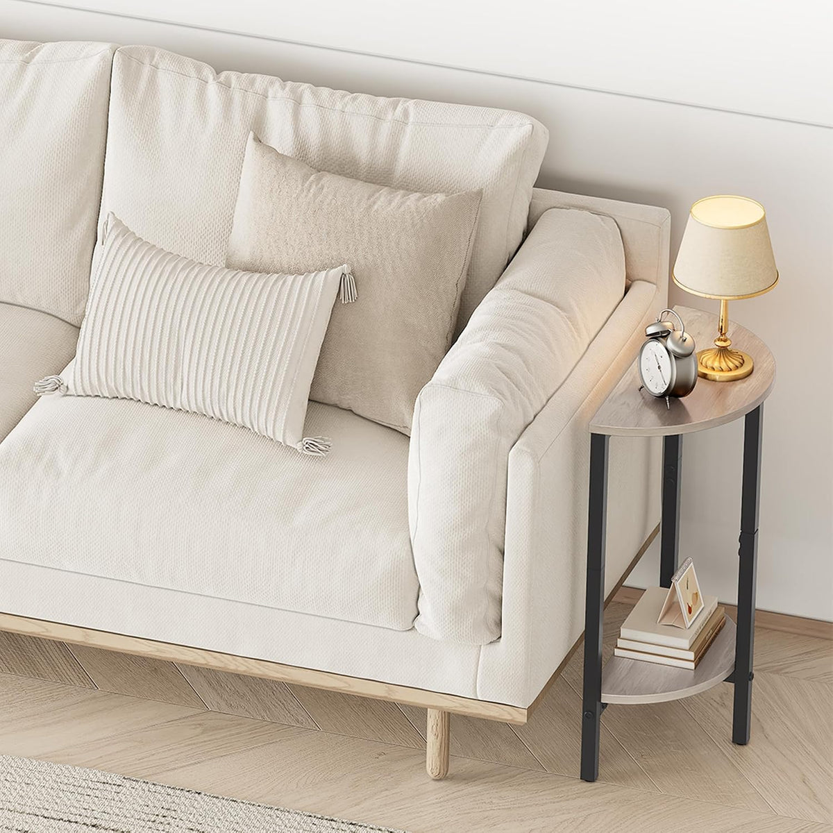 Vagusicc Side Tables Small End Tables, Set of 2 Half Round Side Table for Living Room, 2 Tier Couch Side Table, Small Round Coffee Table Accent Table, Thin Sofa Table Narrow Entryway Table, Grey