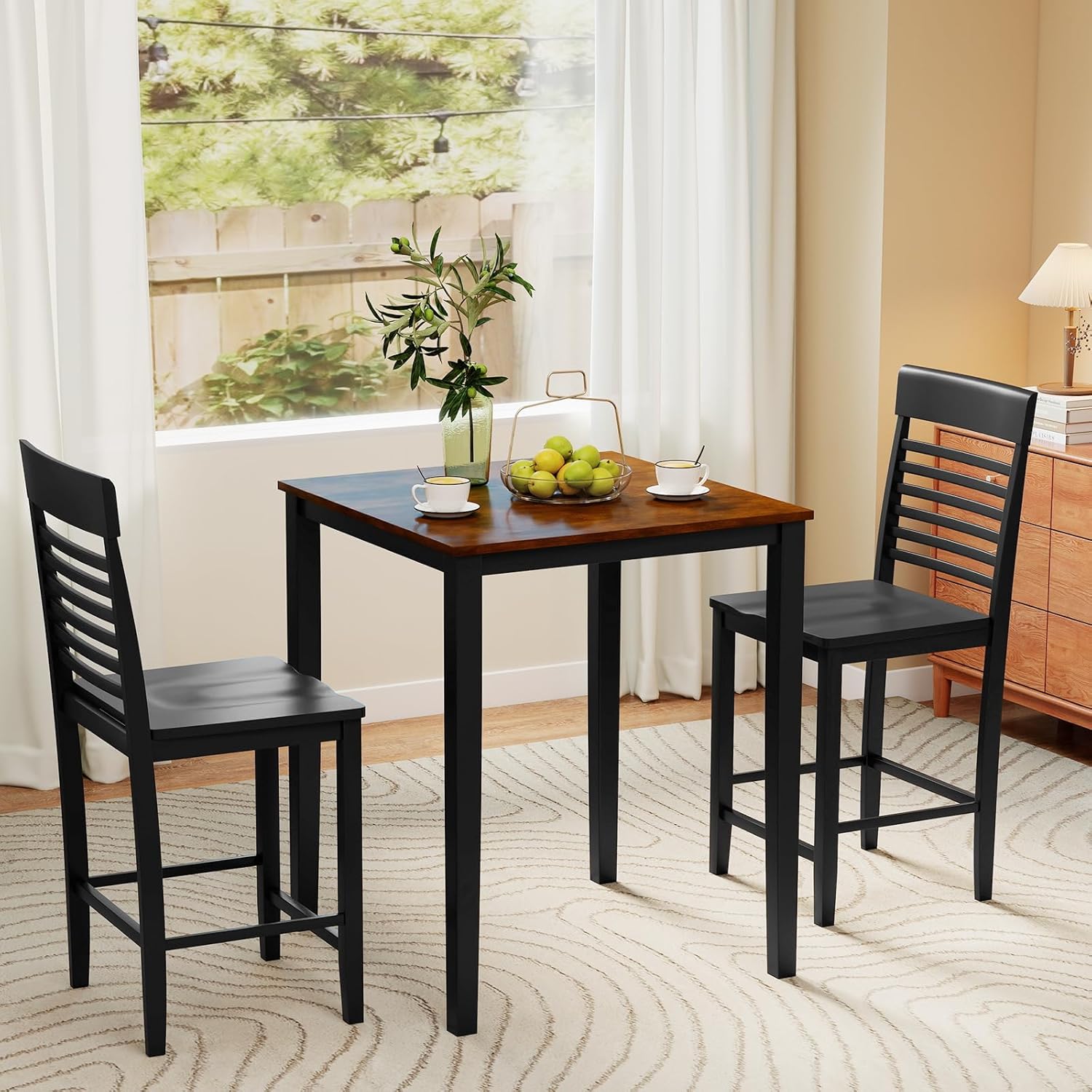 Giantex 5-Piece Dining Table Set for 4, Counter-Height Square Kitchen Table and Chairs Set with Rubber Wood Frame, Curved Back, Footrest, Bar Table Set for Small Place Dinette Breakfast Nook