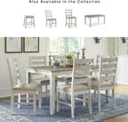 Signature Design by Ashley Skempton 3-Piece Counter Height Dining Table Set | Two-tone acacia wood set, 3 built-in open shelves, 2 upholstered saddle stools, Space-saving tuck-away design, Dining room